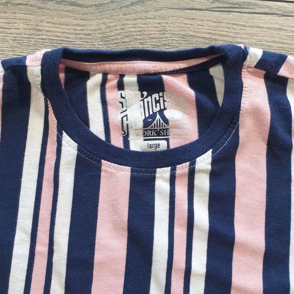 Striped Pink Blue Short Sleeve T Shirt Large San Francisco Sports Shirts Cotton - Picture 4 of 5